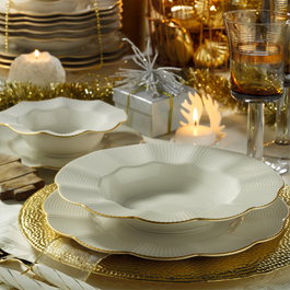Hermia Vajilla de Porcelana de 24 Piezas Crema y Dorado